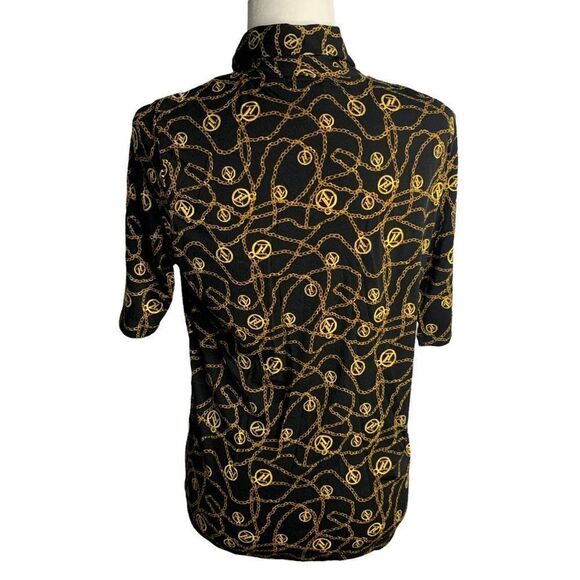 Vintage Adrienne Vittadini Stretch Knit Blouse S Black Scarf Neck Short Sleeves - Picture 5 of 7